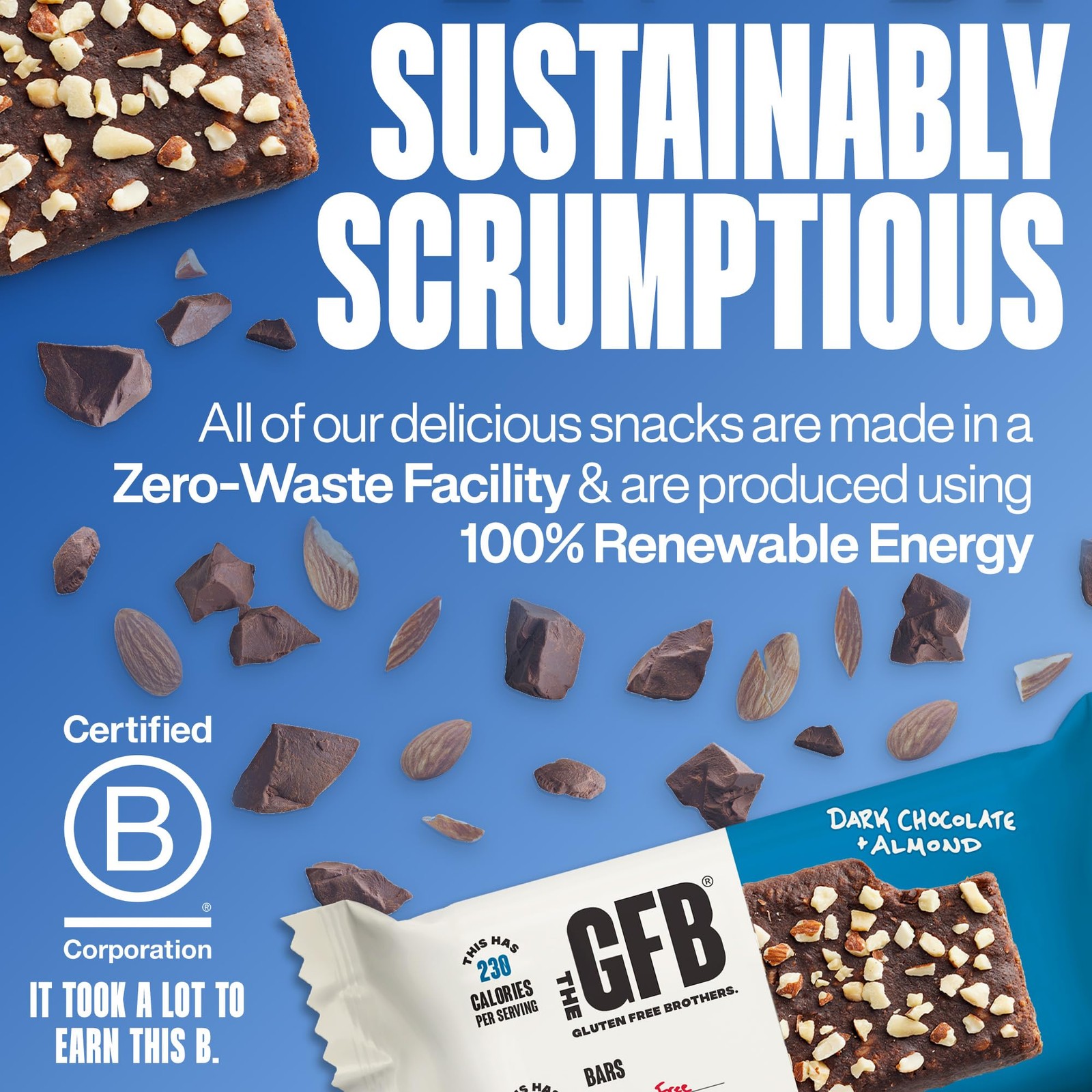 GFB Dark Chocolate Almond Protein Bars – Gluten Free, Plant Based, Non-GMO, 12-P