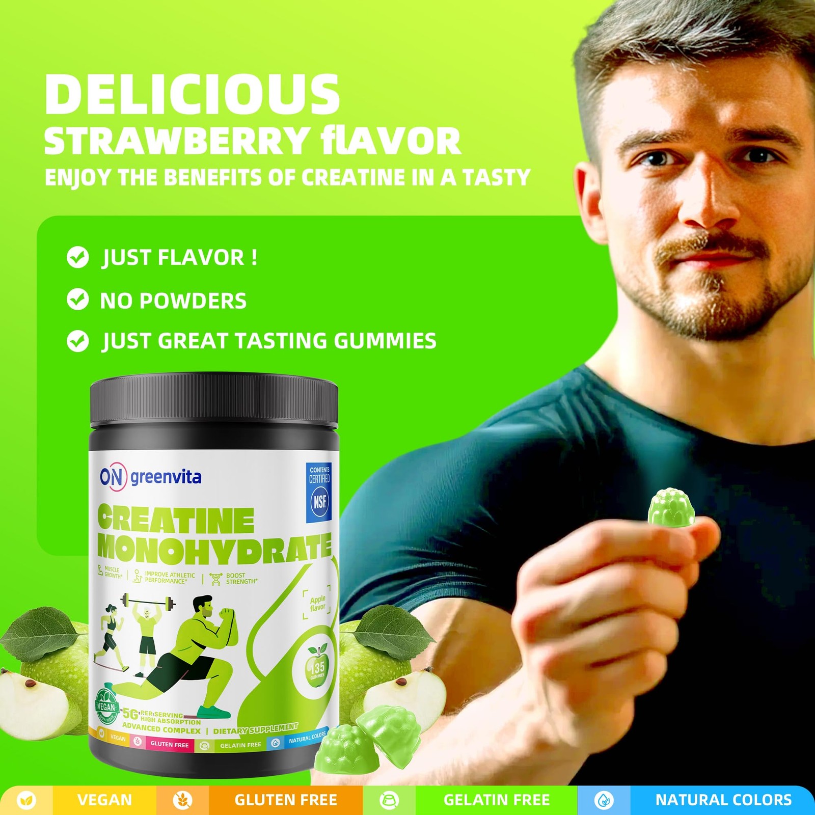 Creatine Monohydrate Gummies, NSF Certified Creatine Gummy, 5g Dose for Men a…