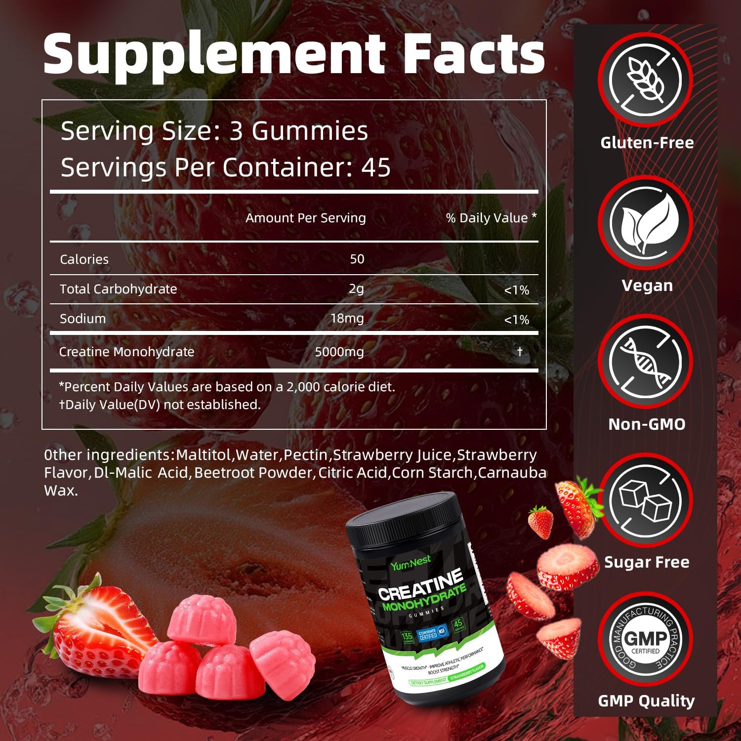 Creatine Gummies NSF Certified for Men & Women, 5000 MG Creatine Monohydrate …