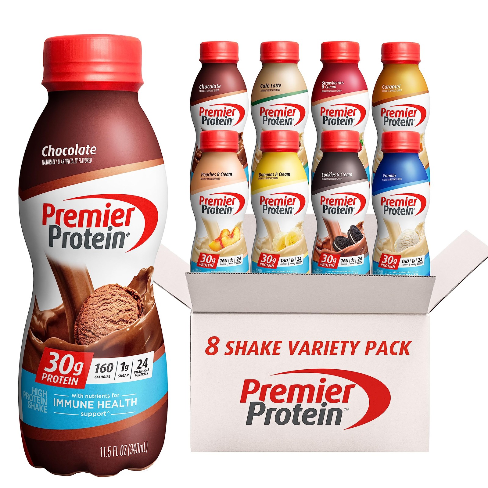 Premier Protein Shake 8 Flavor Variety Pack 30G Protein No Added Sugar 24 To