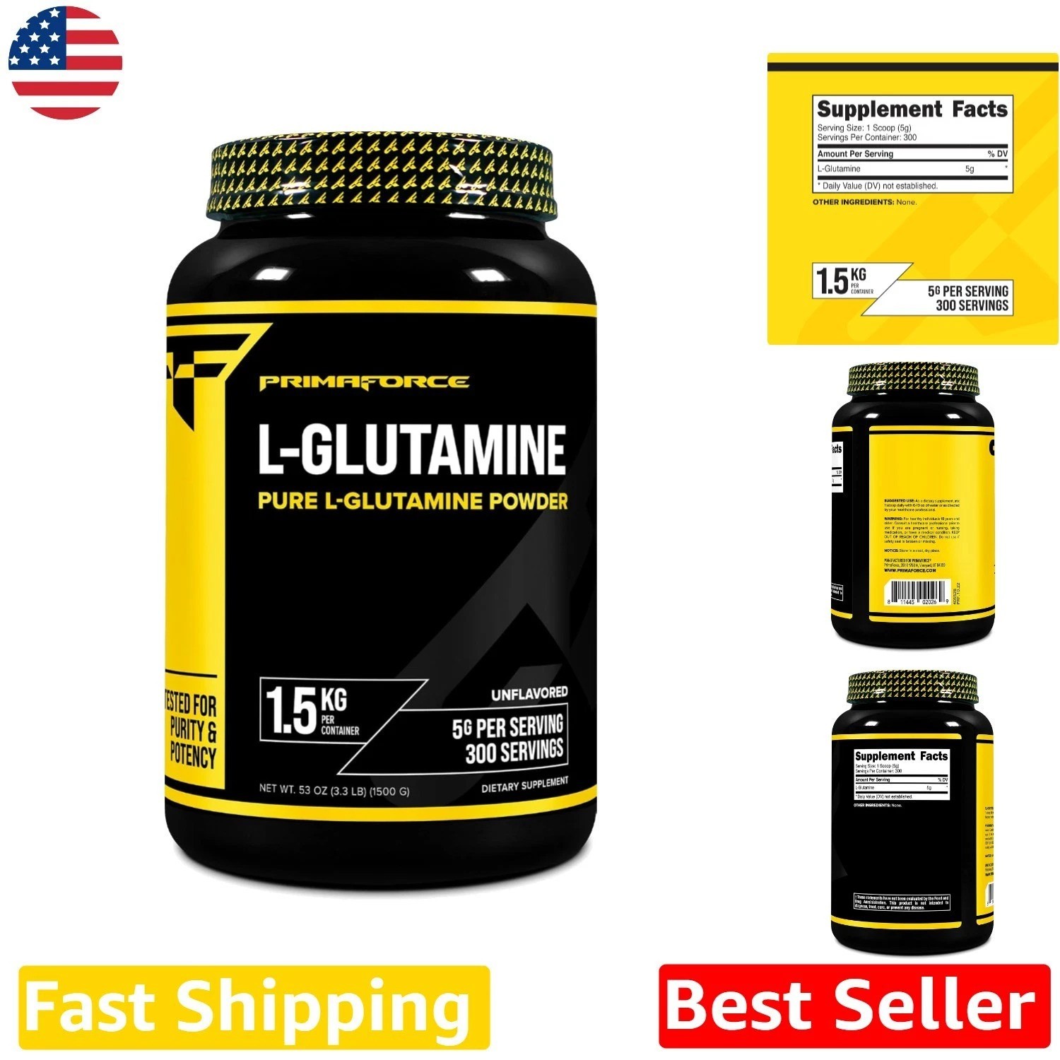 Unflavored L-Glutamine Powder 1.5KG 300 Servings NSF GMP Certified