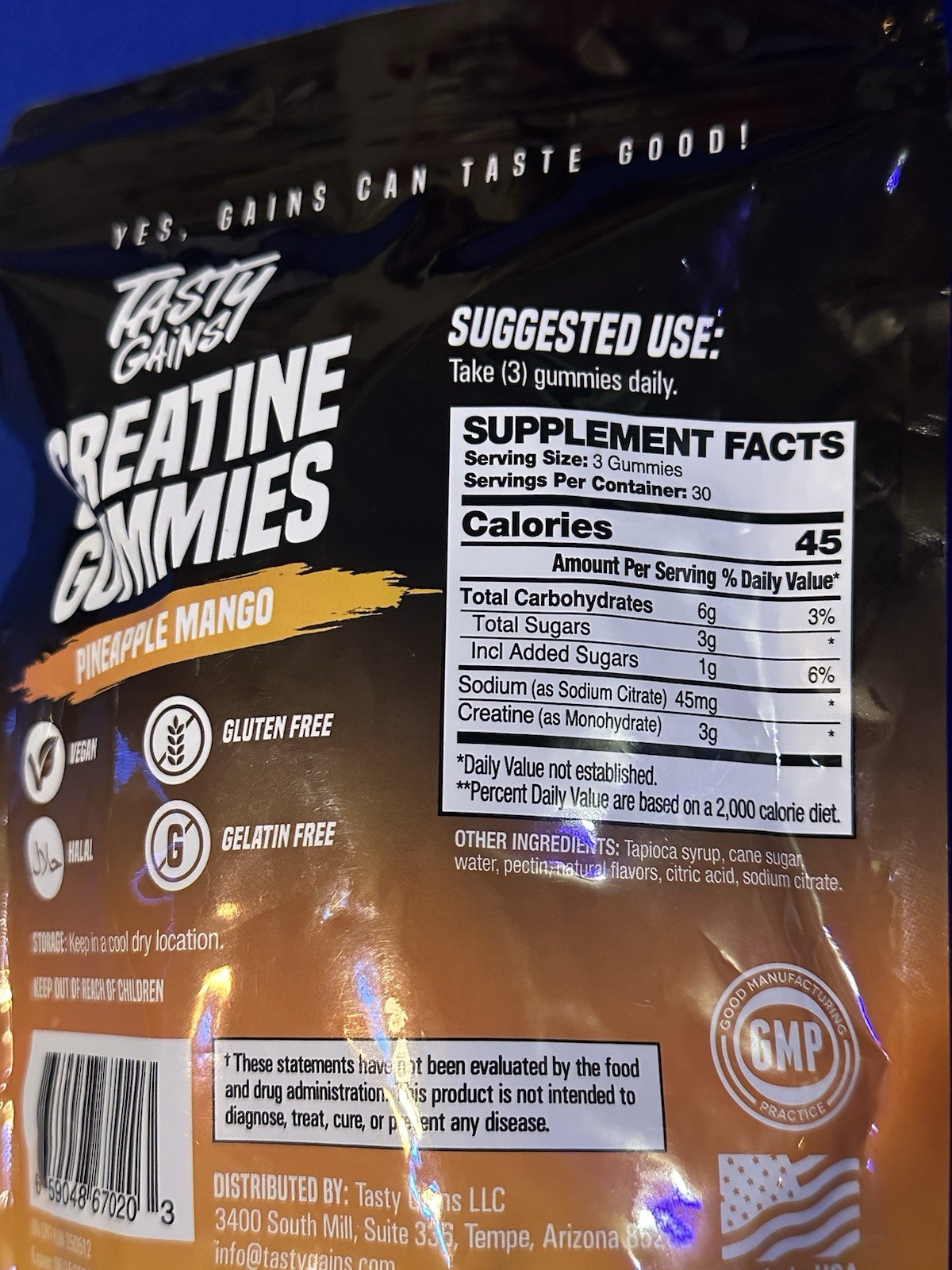 TASTY GAINS Creatine Gummies – 90g of Creatine Monohydrate – Pineapple Mango