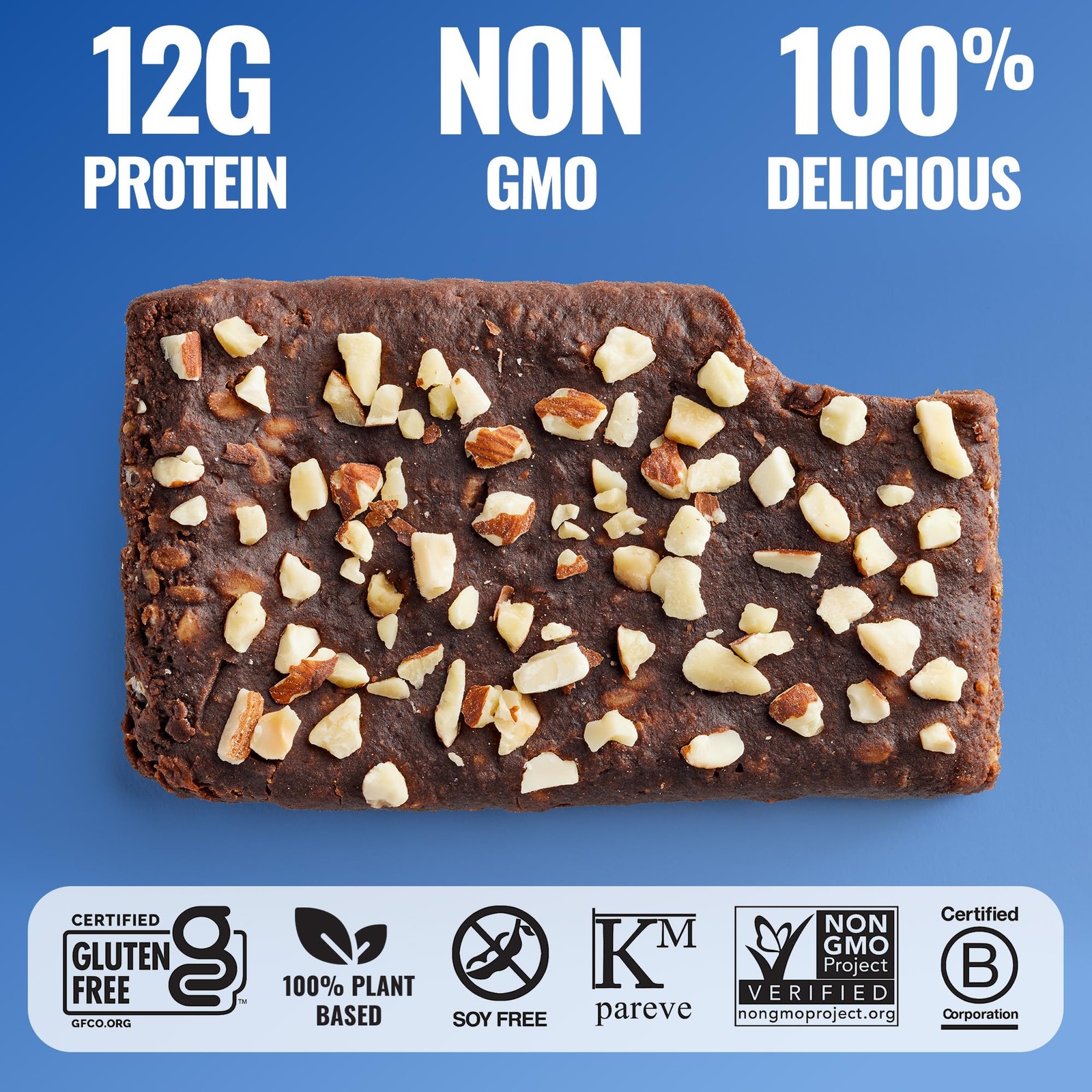 GFB Dark Chocolate Almond Protein Bars – Gluten Free, Plant Based, Non-GMO, 12-P