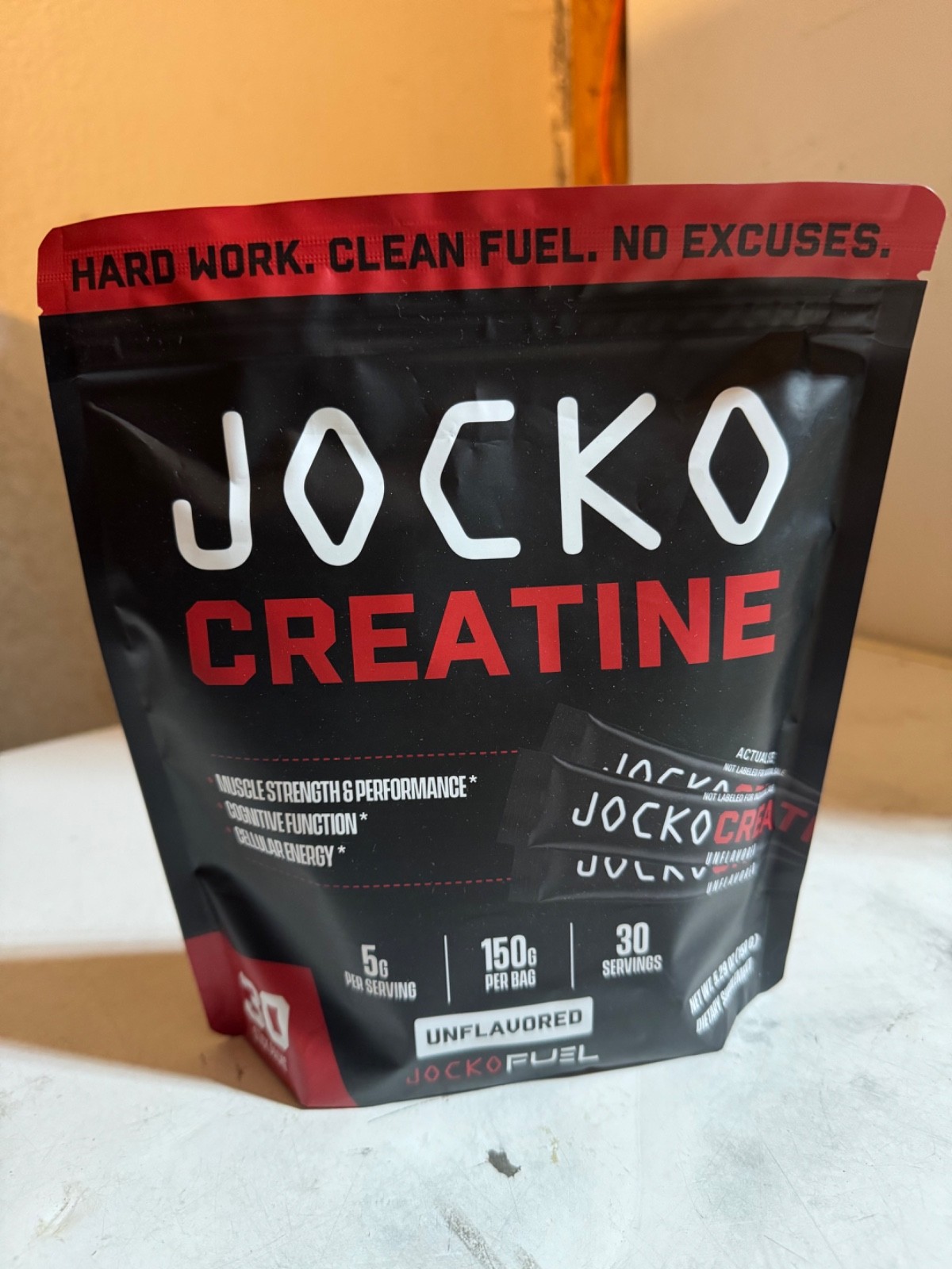 Jocko Fuel Creatine Monohydrate Stick Packs 30 Servings Unflavored Muscle Growth