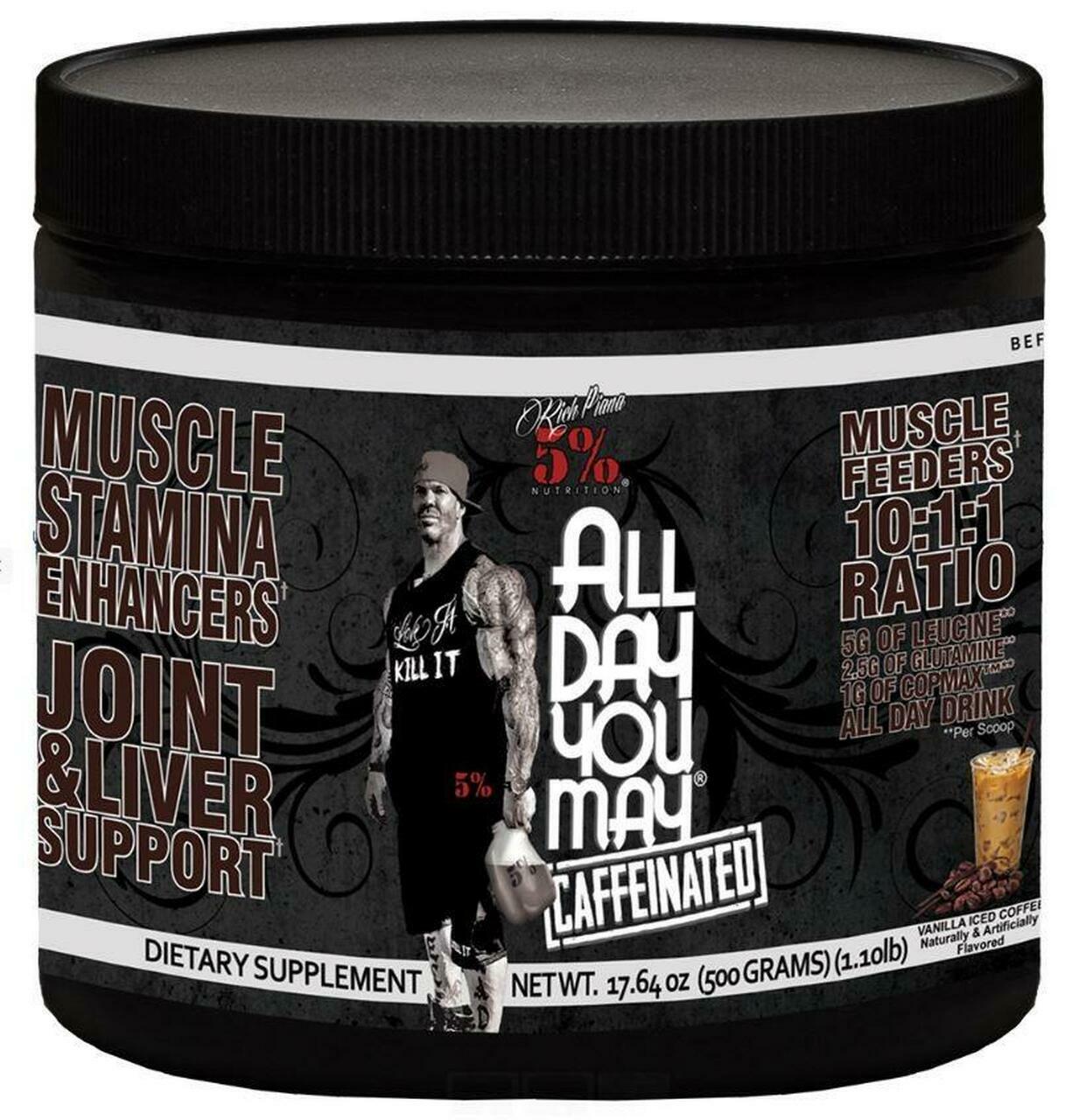 5% Nutrition Rich Piana All Day You May | CAFFEINATED | BCAA AMINO ALL FLAVORS