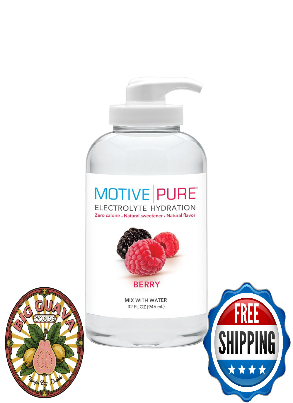 MOTIVE PURE Electrolyte Hydration, Berry, 32 oz Pump Bottle – Fast Rehydration