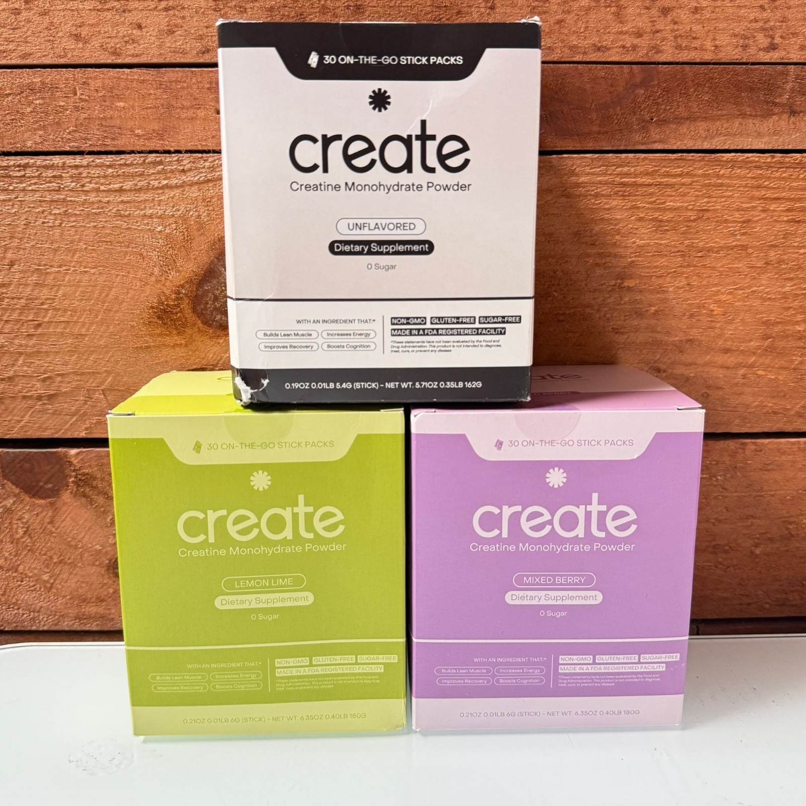 Create Creatine Monohydrate 30 Stick Packs Bundle of 3 0 Sugar Powder New