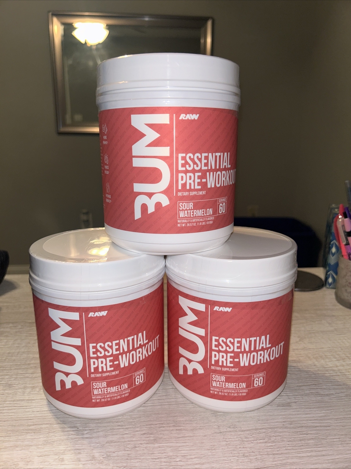 RAW Nutrition CBUM Essential Pre Workout Powder, Sour Watermelon (60 Servings)