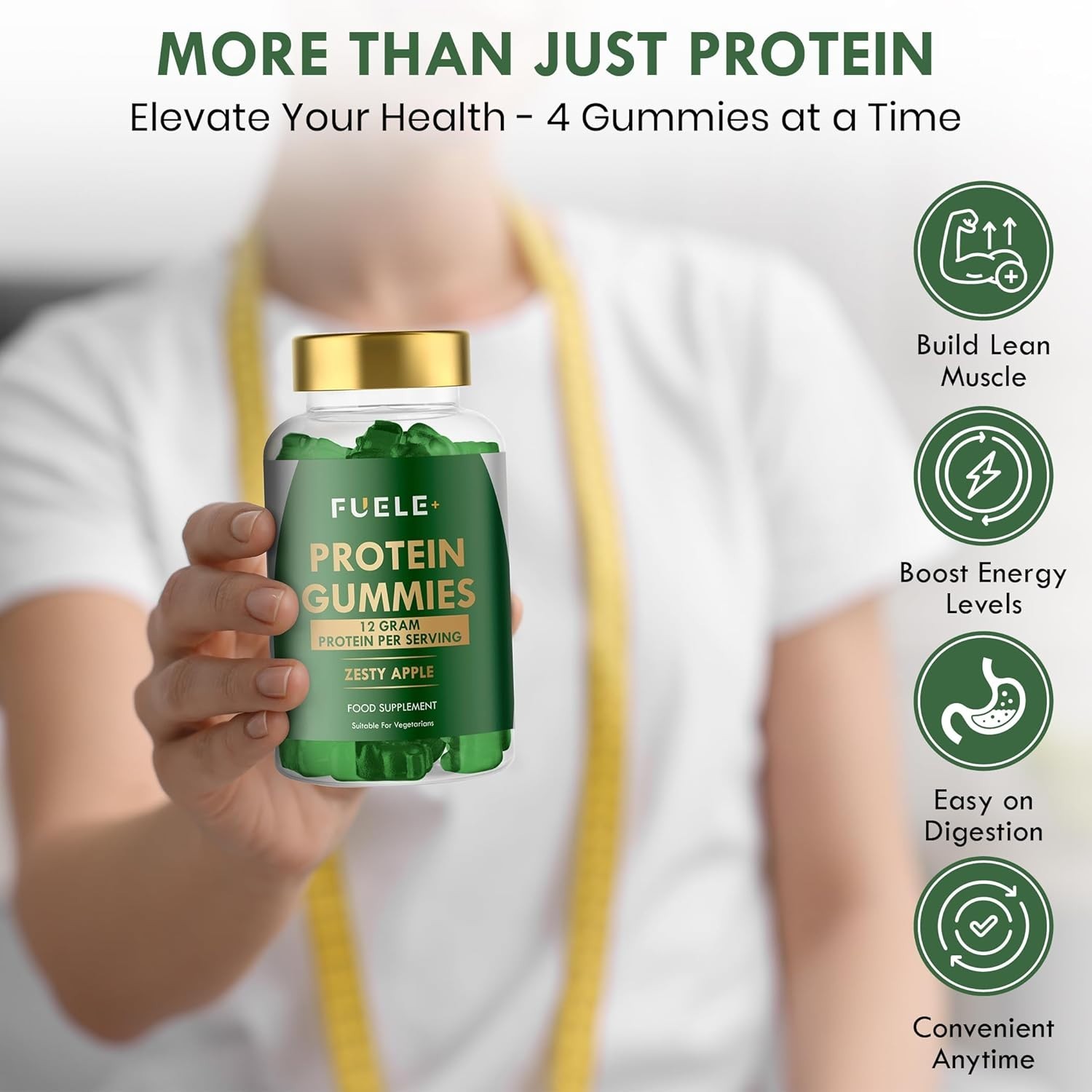FUELE+ Whey Protein Gummies – Zesty Apple Flavour, 12g Protein per Serving – …