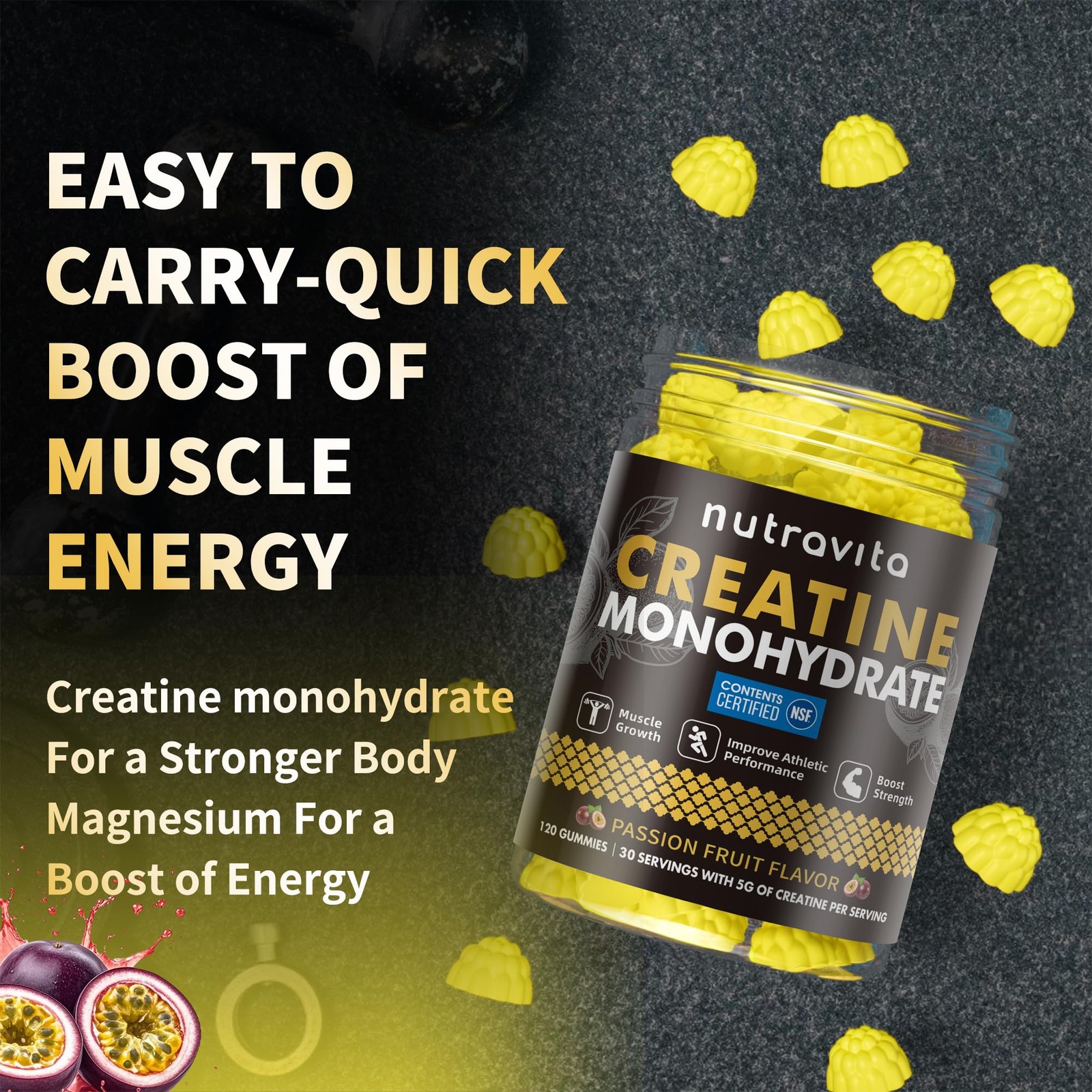 NSF Certified Creatine Gummy – Creatine Monohydrate Gummies for Men & Women-5…