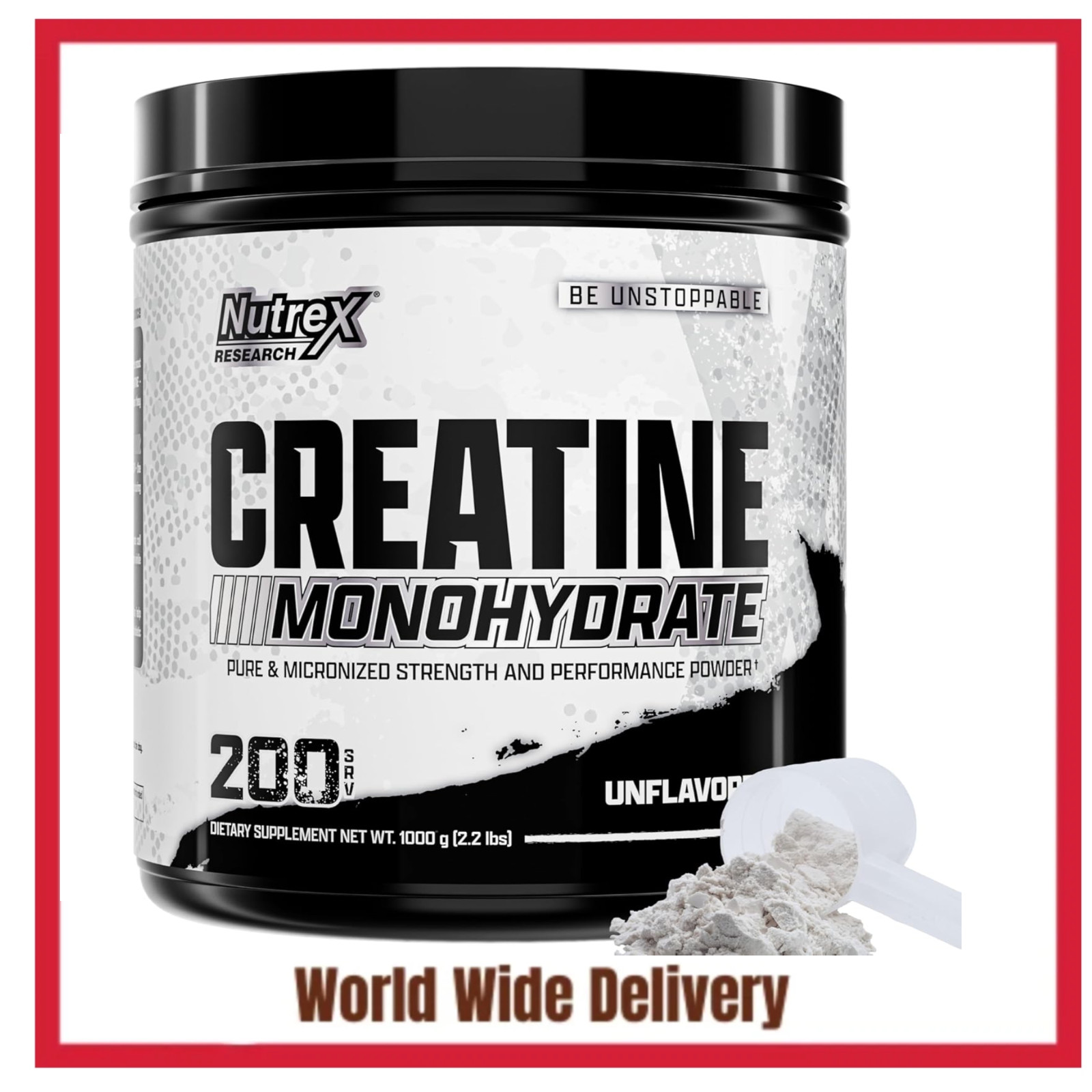 Micronized Creatine Monohydrate Powder – 200 Servings (1KG) Pure, (2.2lbs)