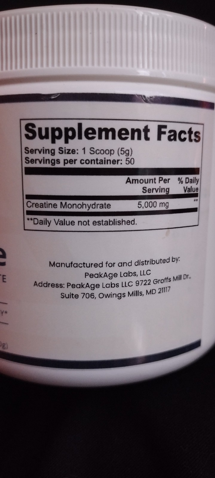 peak age labs peak performance 100% creatine monohydrate 8.8oz 250g exp 12/27