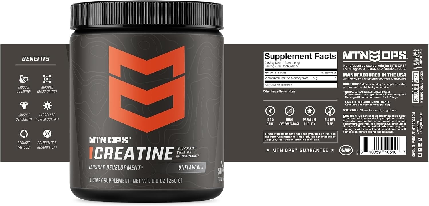 Creatine Monohydrate Powder for Strength, Unflavored | 5g Micronized Creatine…
