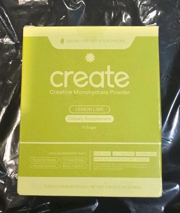 Create Creatine Monohydrate Powder Lemon Lime Dietary Supplement 30 sticks NEW