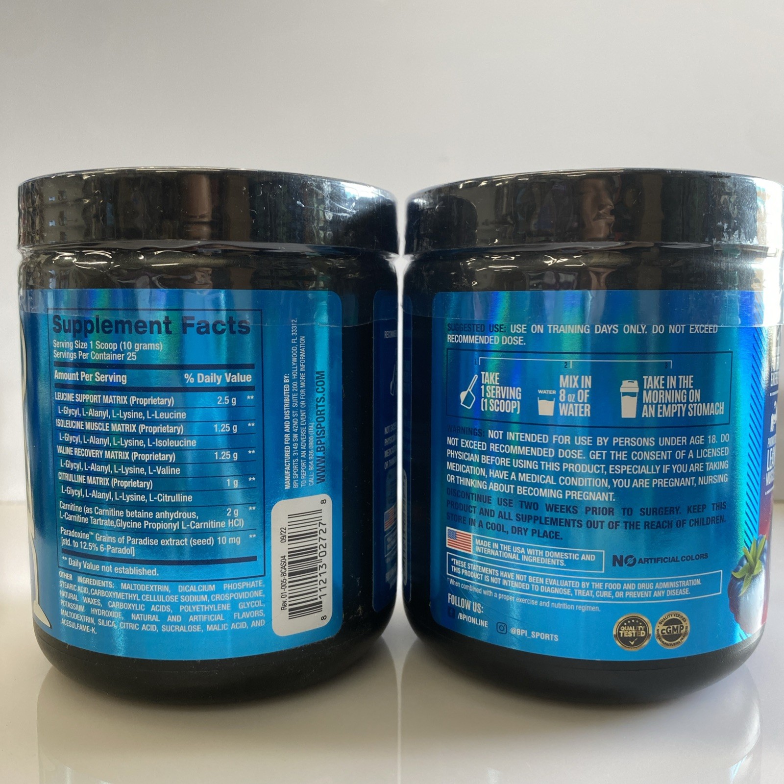 2 X BPI Sports Best BCAA Shredded 25 Servings Blue Raz 2 Containers BB 08/27