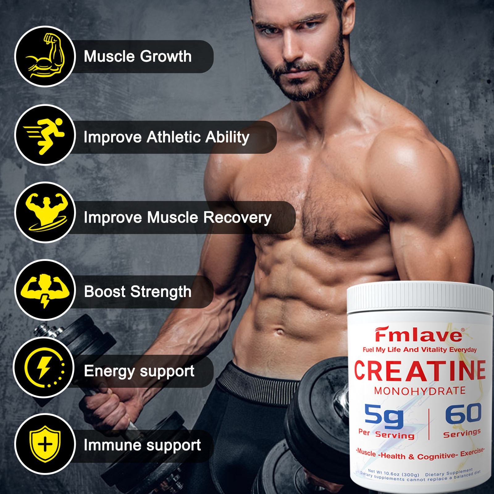 Fmlave Monohydrate Powder Micronized Unflavored 60 Servings 300 Grams Free Ship