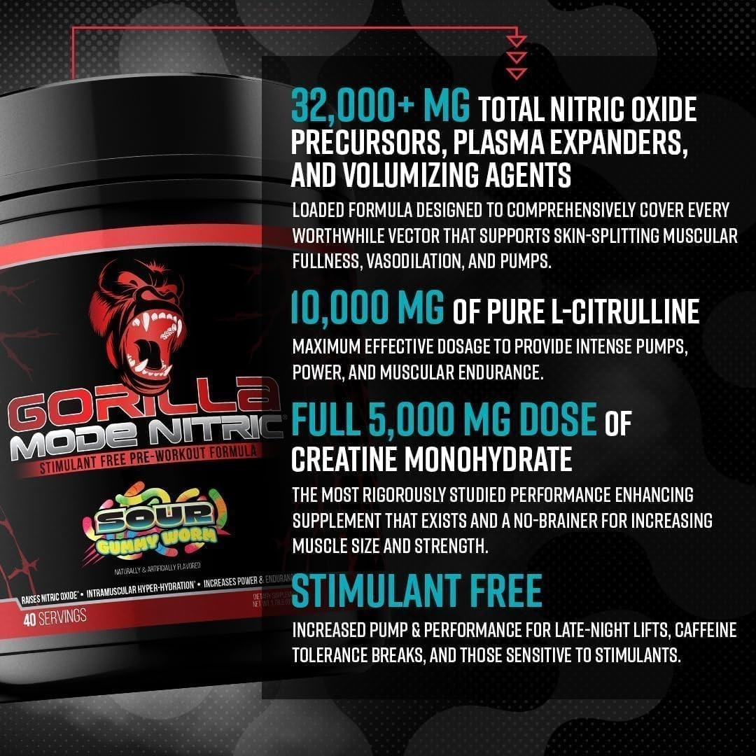 Gorilla Mode Nitric Pre-Workout Blue Raspberry 804g – Max Pumps, Vasodilation…