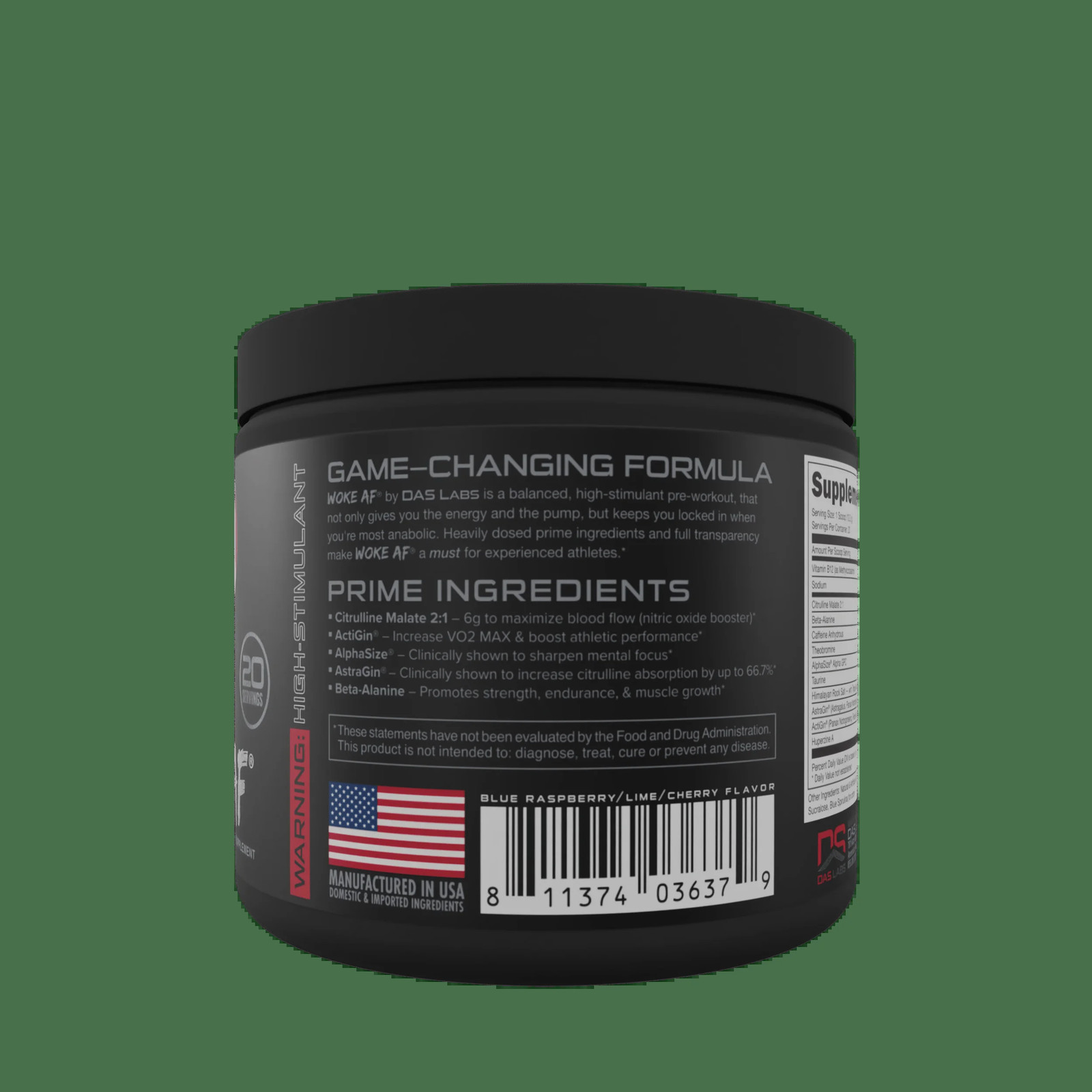 Woke Af Pre-Workout Powder, Increase Energy, Rocket Pop, 333Mg Caffeine, 20 Serv