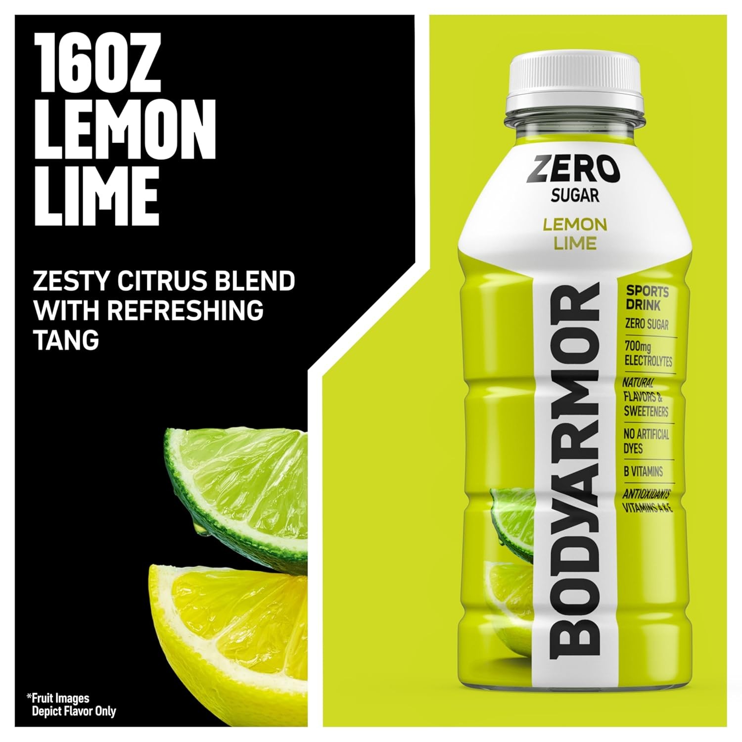 BODYARMOR ZERO Sugar Lemon Lime, Free Sports 16 Ounce (Pack of 12)