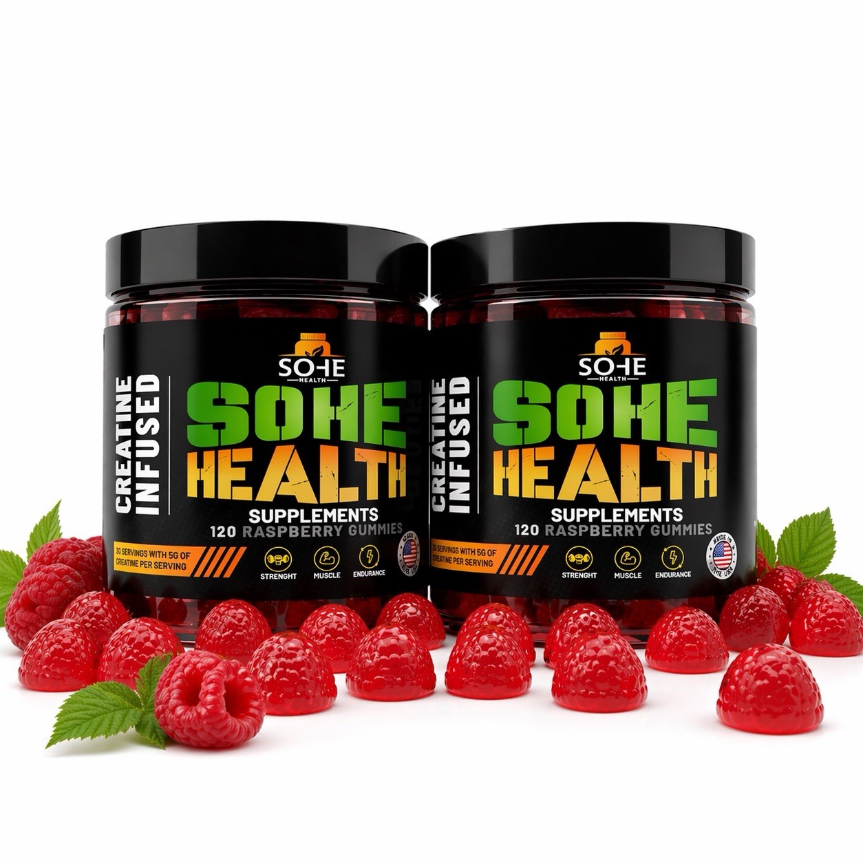 Creatine Gummies 5g 120 Ct Sugar Free Vegan Muscle SOHE HEALTH 2PK