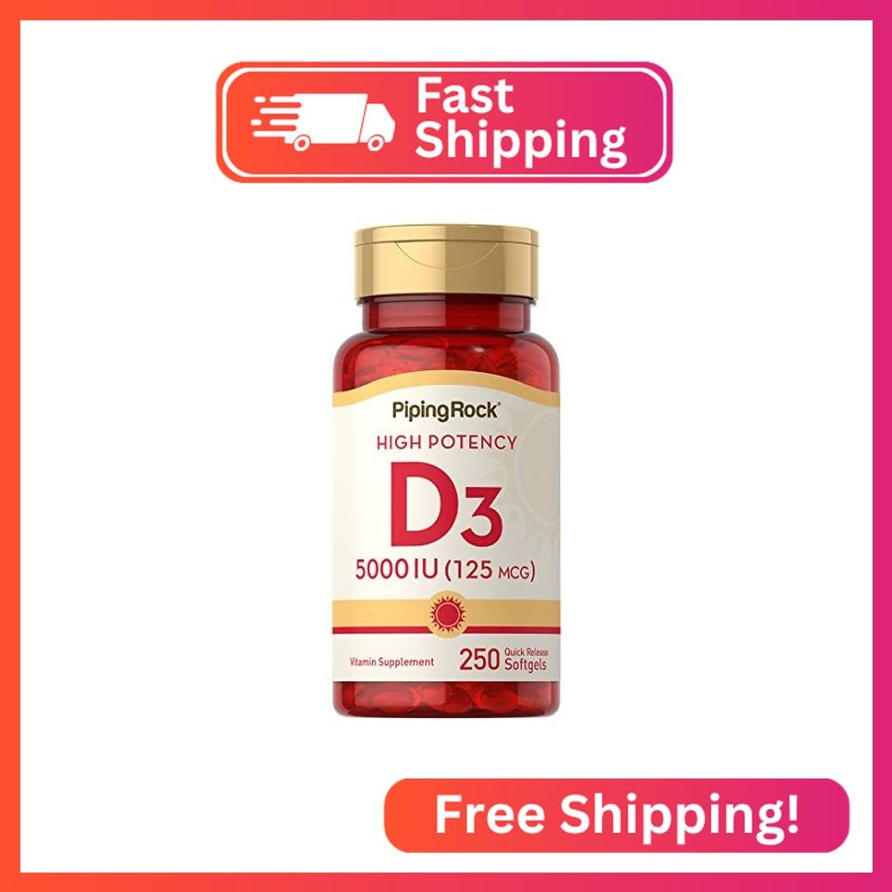 Piping Rock Vitamin D3 5000 IU | 250 Softgels | High Potency Supplement | Non-GM