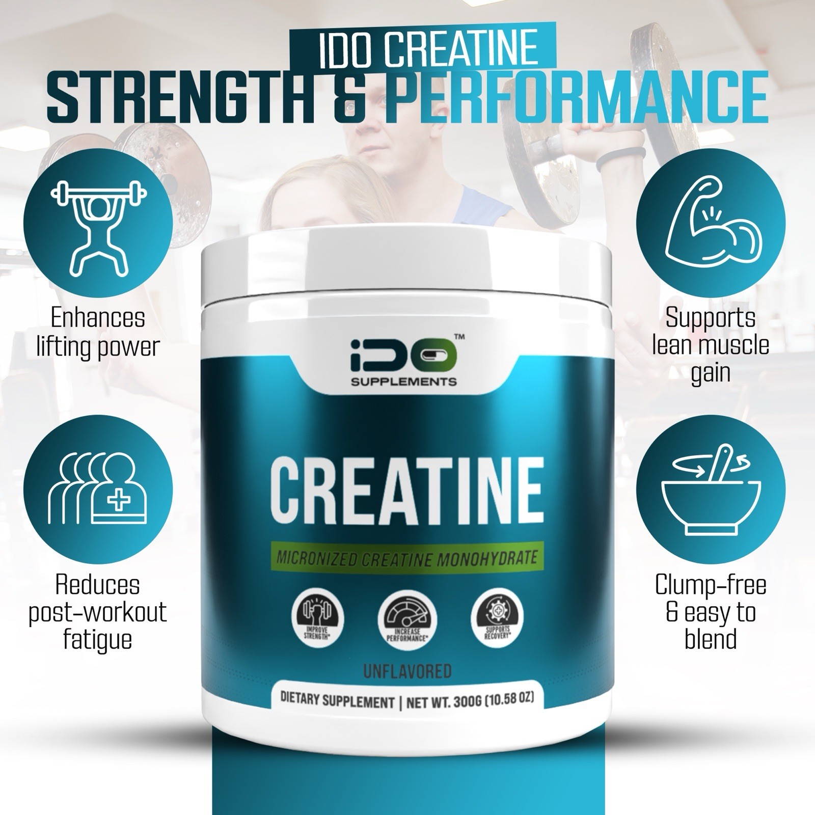 iDo Supplements Creatine Monohydrate 300g -Micronized -Pure & Unflavored