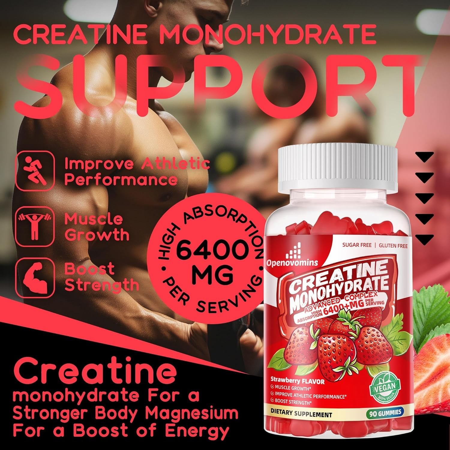 Creatine Monohydrate Gummies Complex for Men & Women -Advanced Formula W/L-Tauri