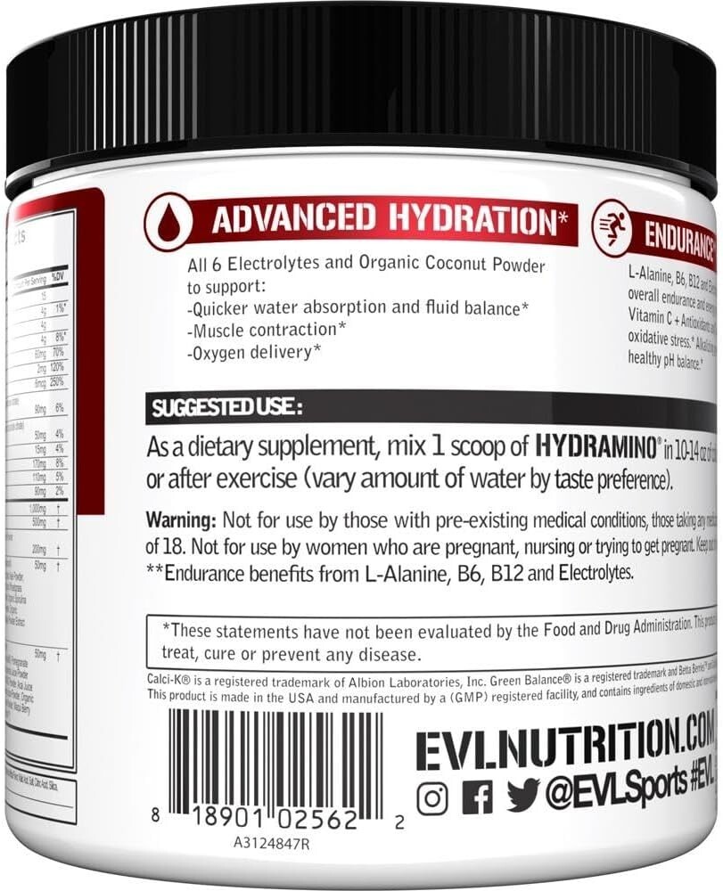 EVL Evlution Nutrition HYDRAMINO Complete Hydration Multiplier – 6 Electrolytes