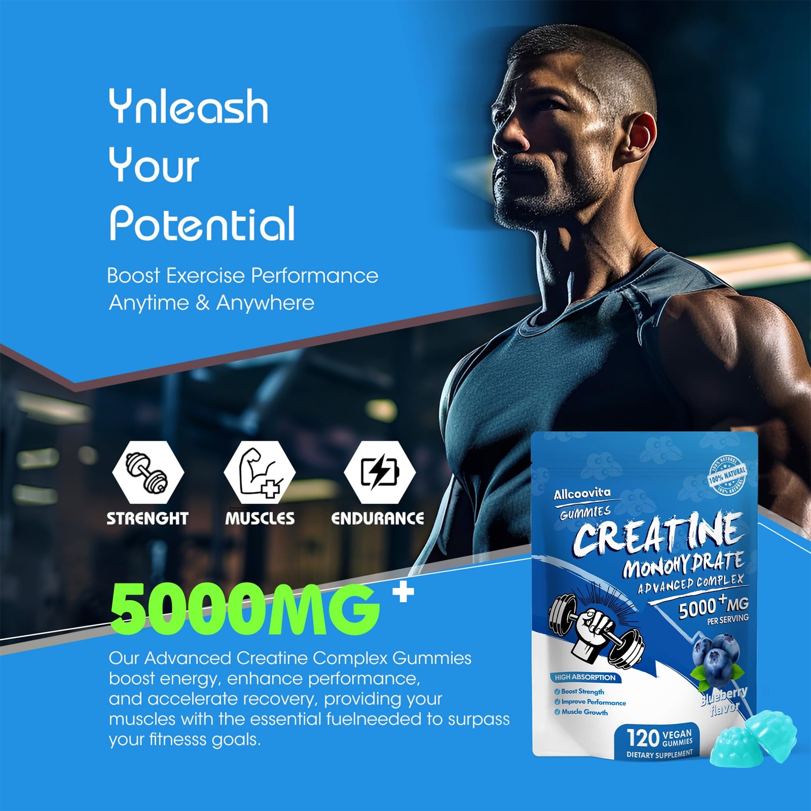 NSF Certified Creatine Gummy – Creatine Monohydrate Gummies 5000mg for Men & …