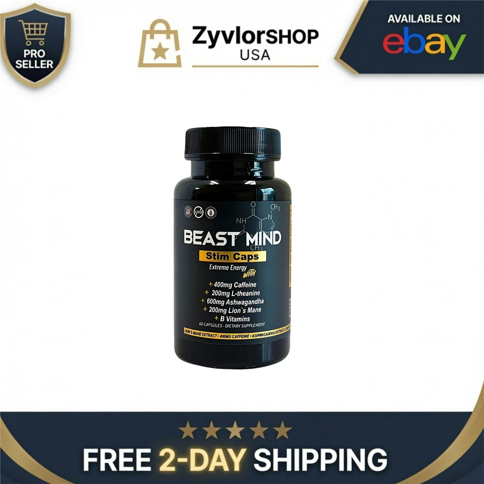 Beast Mind Extreme Energy Pills | 400mg Caffeine | 600mg Ashwagandha