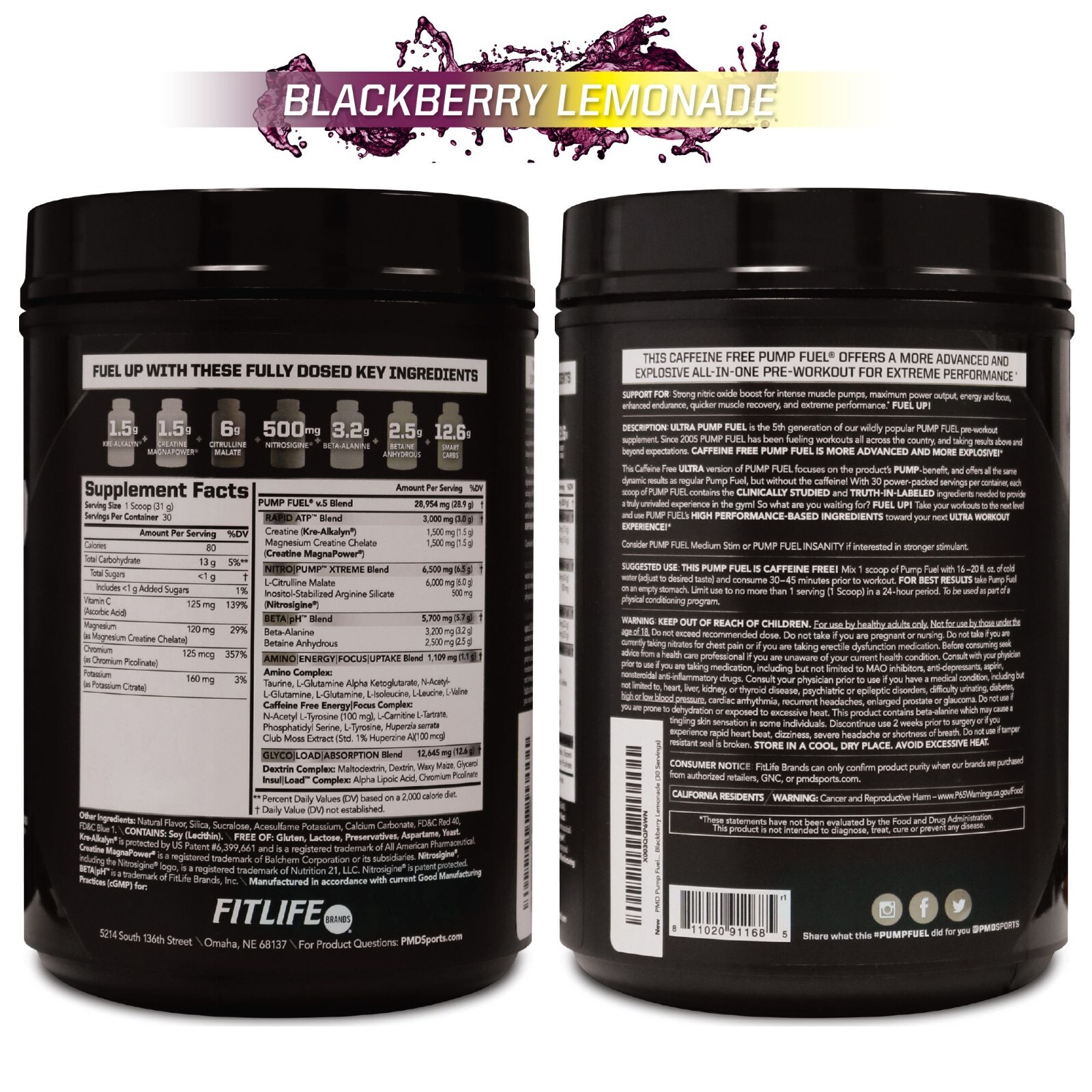 PMD SPORTS PUMP FUEL ULTRA – CAFFEINE FREE – BLACKBERRY LEMONADE (30 servings)