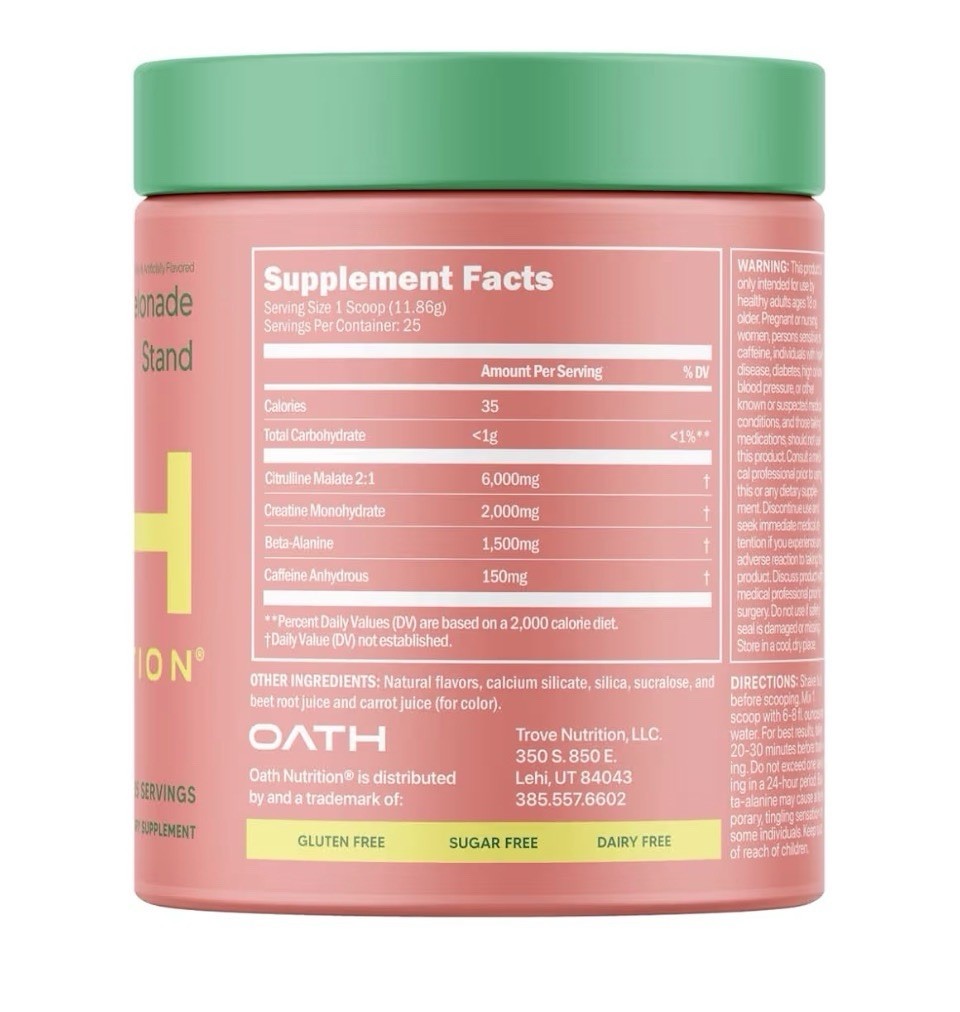 Oath Nutrition Pre-Workout Sport Melonade Stand 25 servings Best by:11/12/26