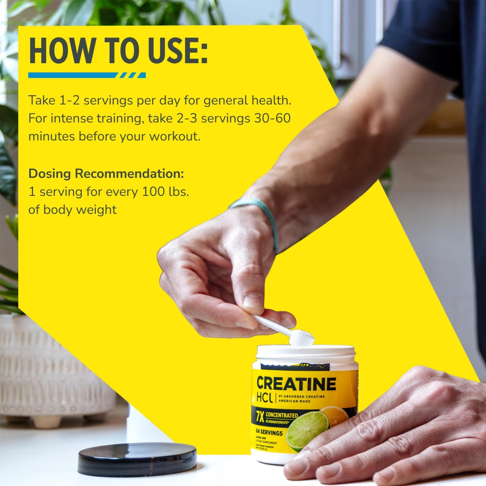Creatine HCl Powder for Muscle & Strength Support, Lemon Lime, 64 Servings, No B