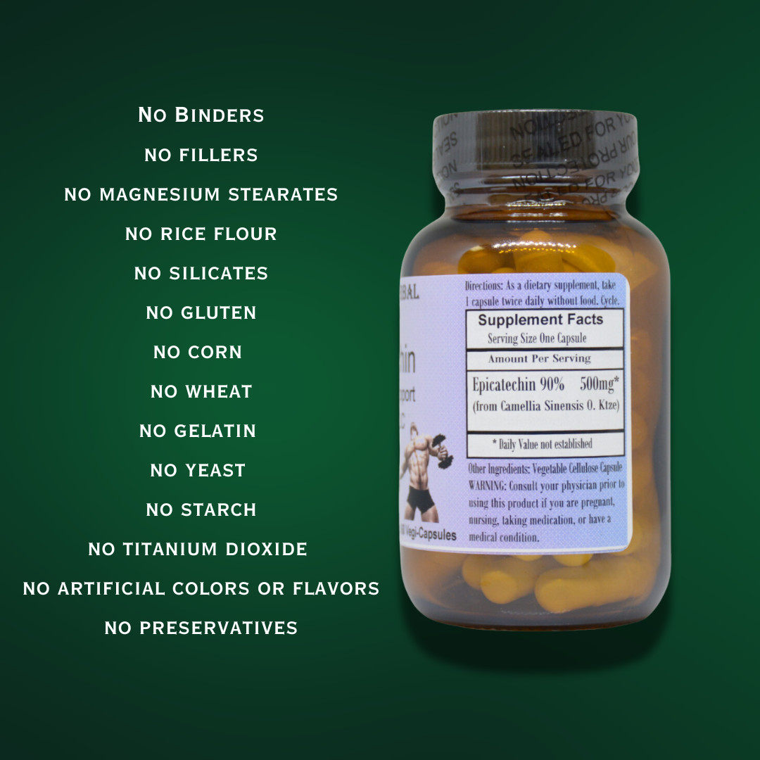 EPICATECHIN Lean Mass Support | 500mg | 60 Veggie Capsules | Glass Bottles