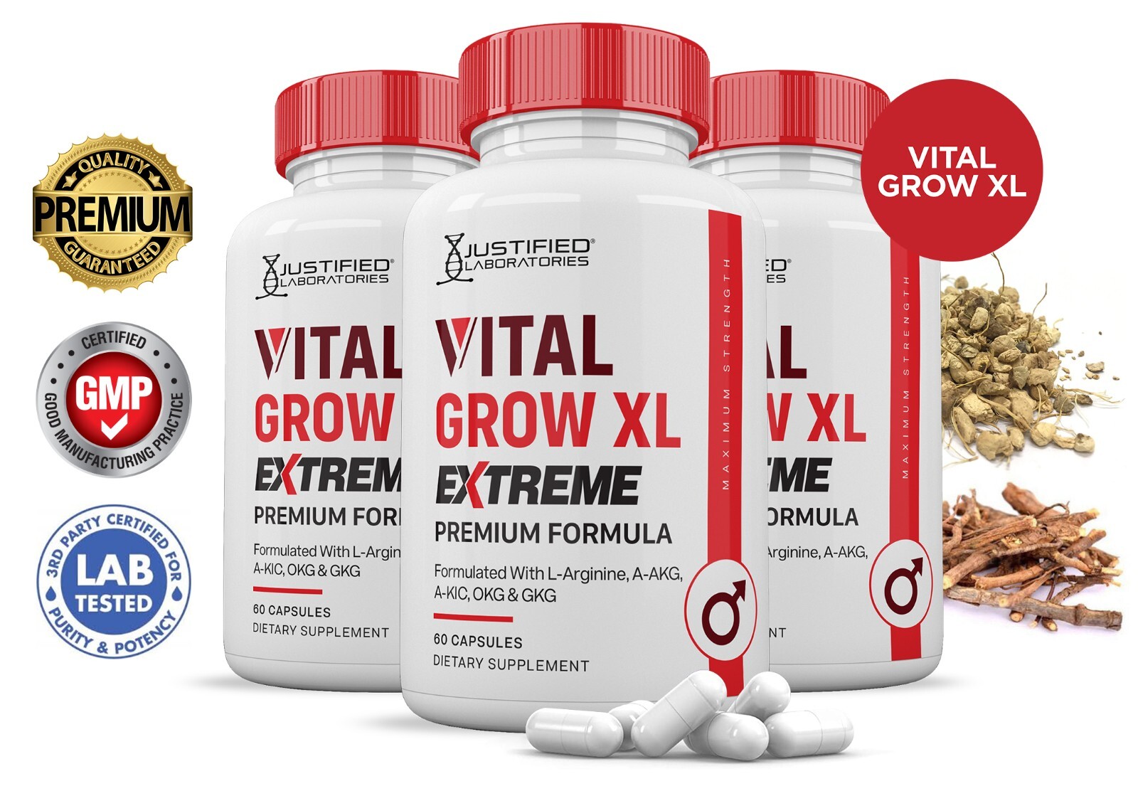 Vital Grow XL Extreme 1600MG For Men Premium Formula Supplement Pills 3 Pack
