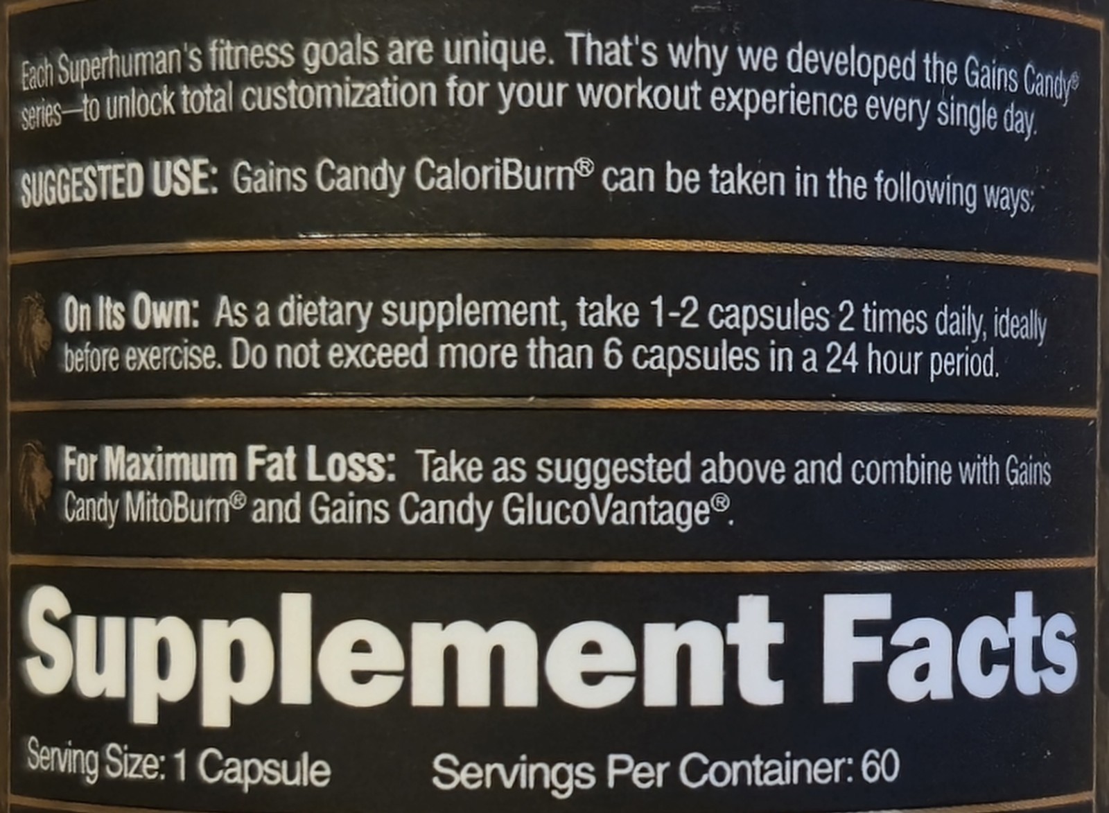 Alpha-Lion GAINS CANDY Fat loss CALORIBURN 60 Capsules ( 30 Serv ) BEST BY 11/26
