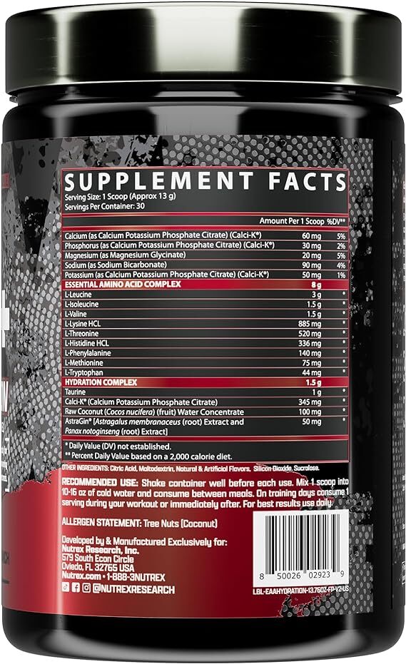 Nutrex Research EAA+ BCAAs Hydration Fruit Punch Powder For Muscle Recovery
