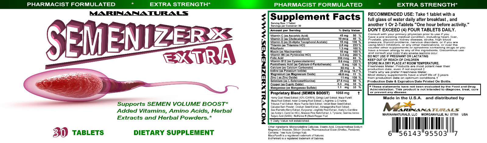 SEMENIZERX EXTRA – Loads Volumizer. Testosterone Booster.
