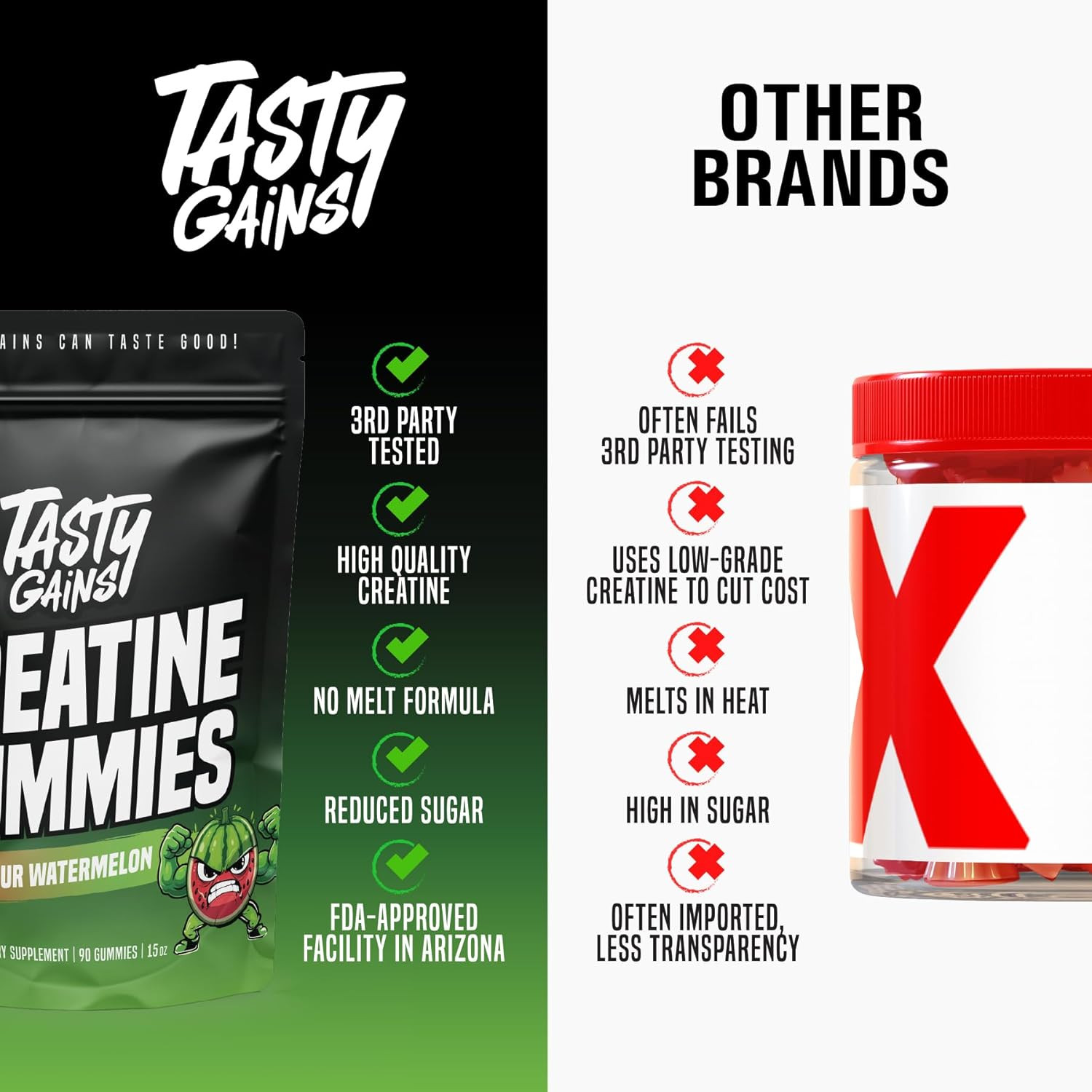 TASTY GAINS Creatine Gummies, 90g of Creatine, Non-GMO, Vegan – Build Muscle & B