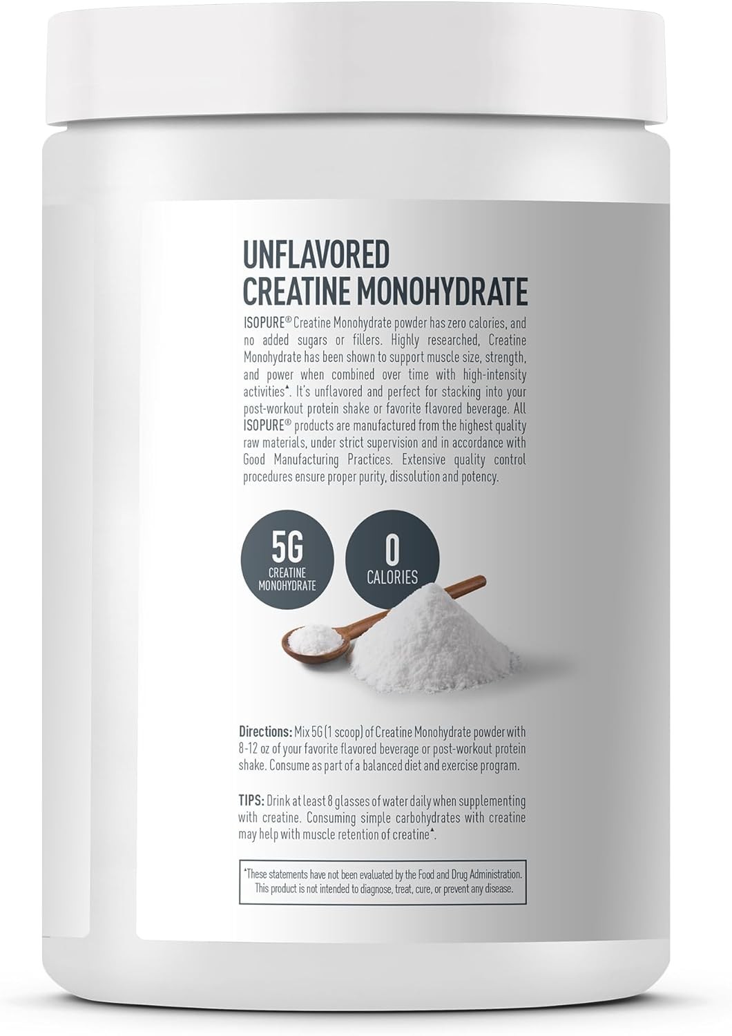 Isopure 100% Pure Creatine Monohydrate Powder, Sugar Free, Unflavored
