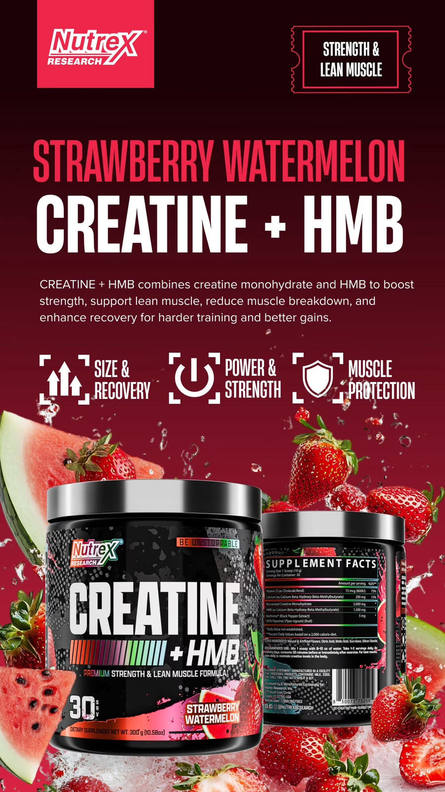 Creatine + HMB Fruit Punch 5G Creatine, 1.5G HMB Strength and Lean Muscle Formul