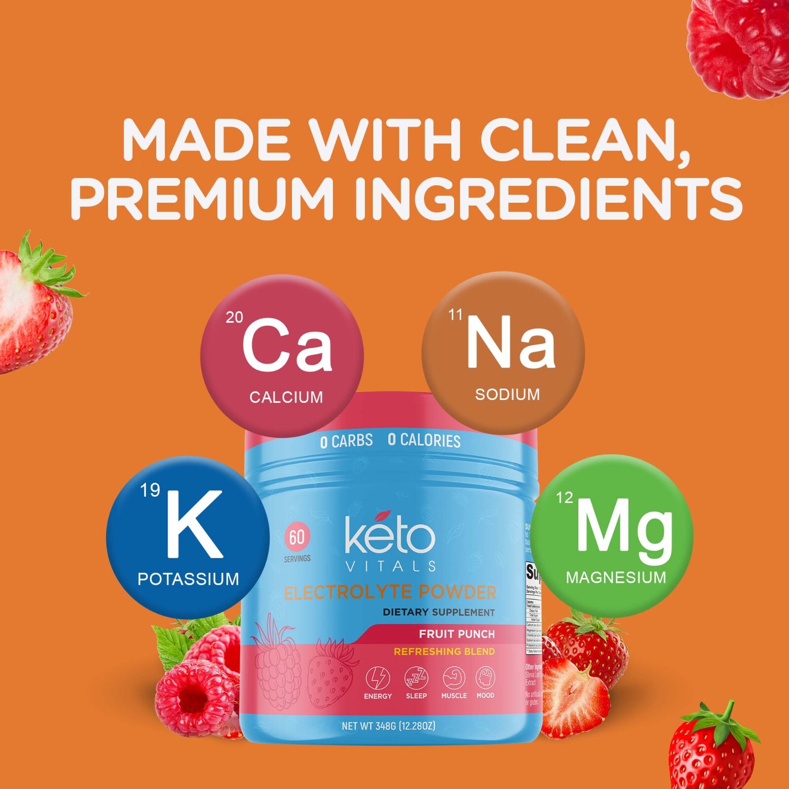 Keto Vitals Electrolyte Powder Electrolytes Supplement Energy Drink Fruit Punch