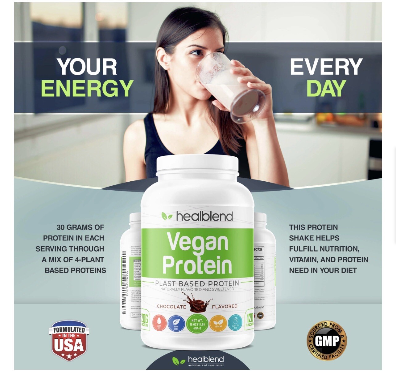 Plant-Based Protein Powder Vegan Dietary Supplement – Gluten-Free, Non-GMO