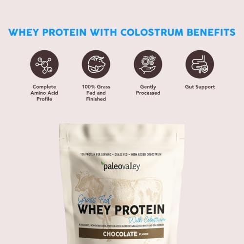 Paleovalley 100% Grass Fed Whey Protein Powder with Colostrum, Chocolate | Gut H