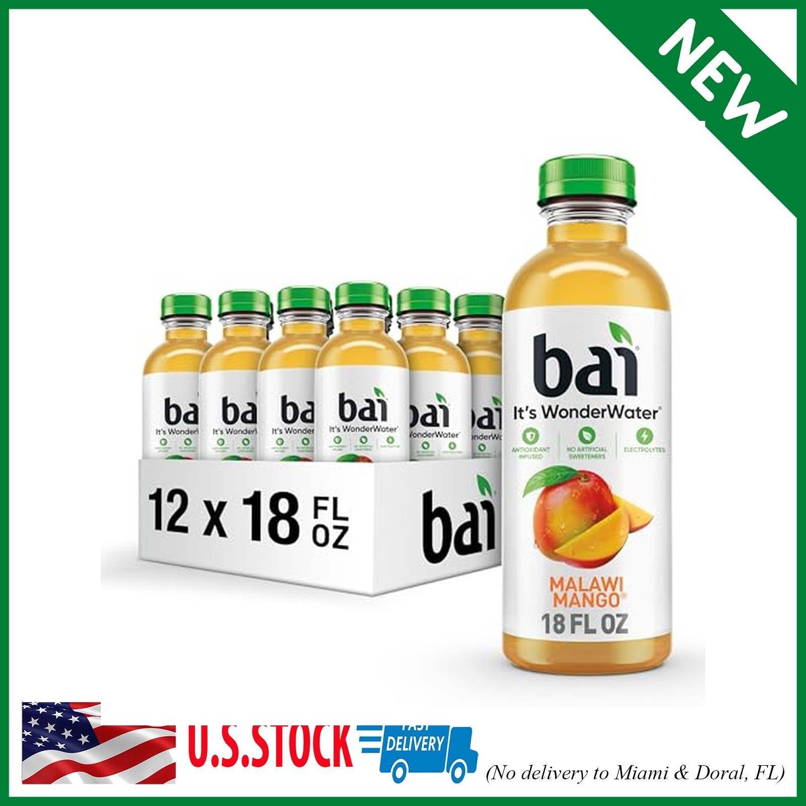 12 Pack Bai Antioxidant Infused Water Beverage, Malawi Mango, with Vitamin C and