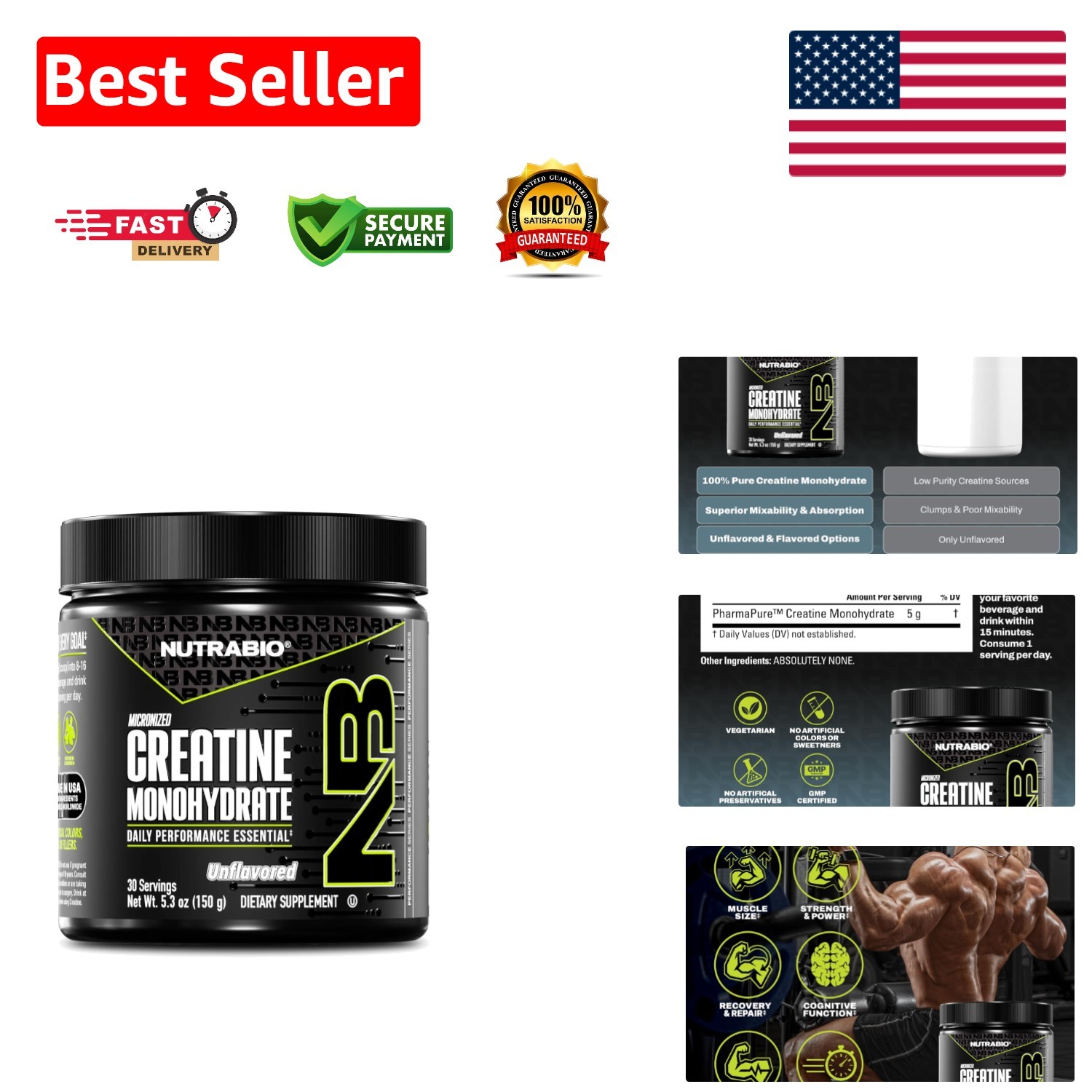 150g Unflavored Creatine Powder – Supports Muscle Growth & Recovery for Adults