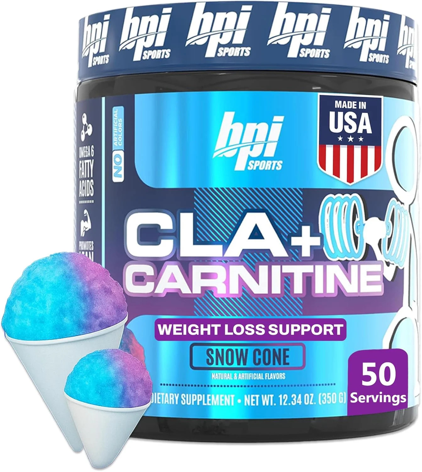 BPI Sports CLA + Carnitine Powder, Snow Cone, 50 Servings, Weight Loss & Lean Mu