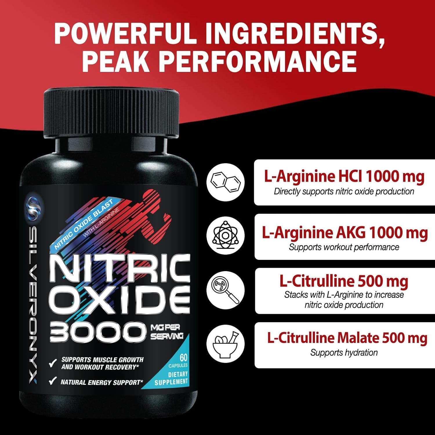 Extra Strength Nitric Oxide Supplement 3X Strength L Arginine, Citrulline Malate
