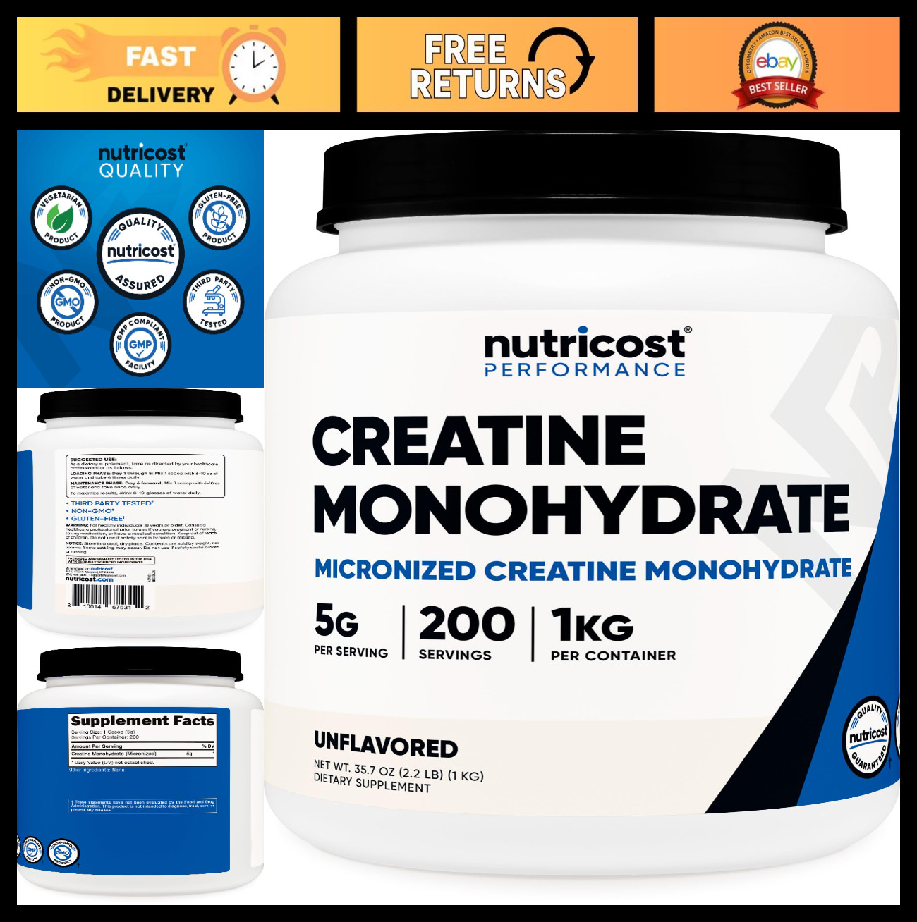Micronized Creatine Monohydrate Powder 1 KG | Pure Muscle Growth Supplement