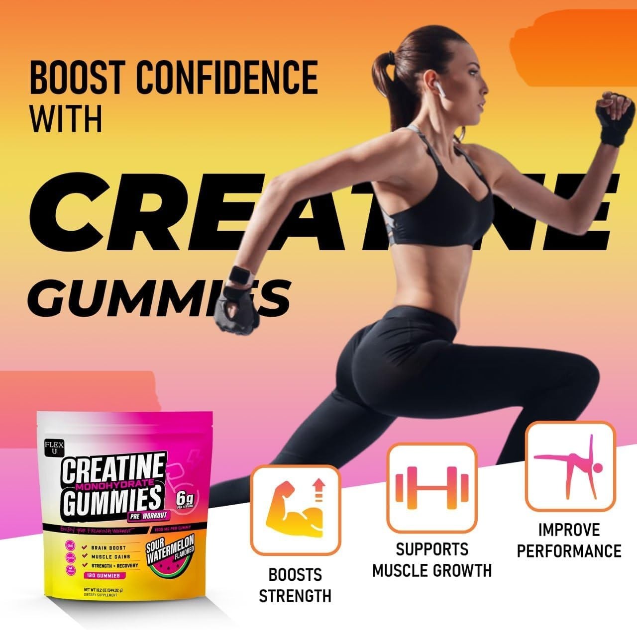 Creatine Gummies for Men Women 6g -NSF Certified Creatine Monohydrate Watermelon